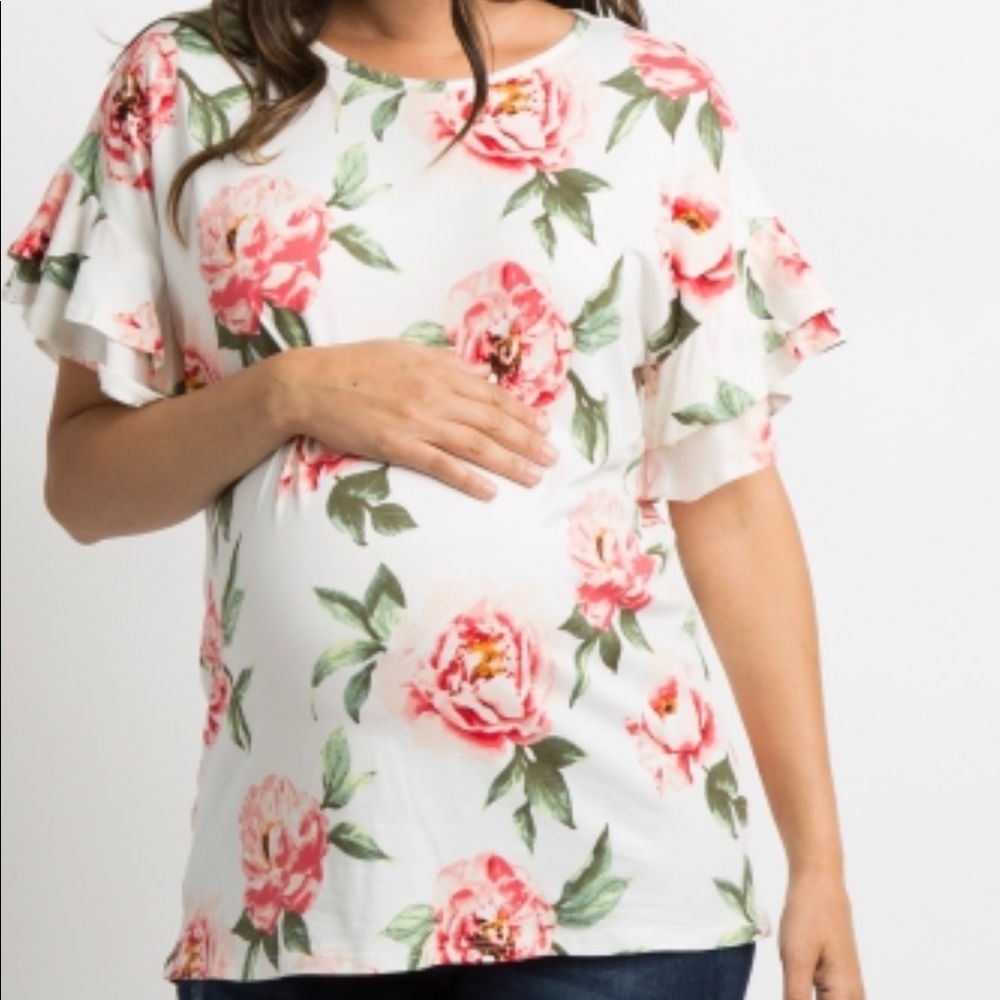 Pinkblush Ivory Floral Ruffle Sleeve Top Size M